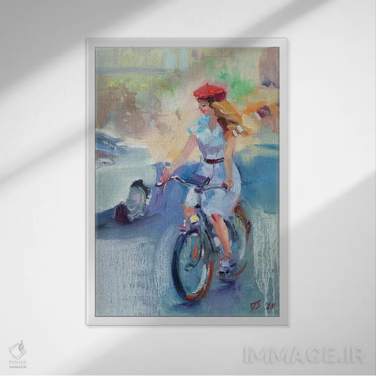 تابلو دکوراتیو دختر با بره قرمز اثر کاتارینا والوا - نمای قابدار سفید