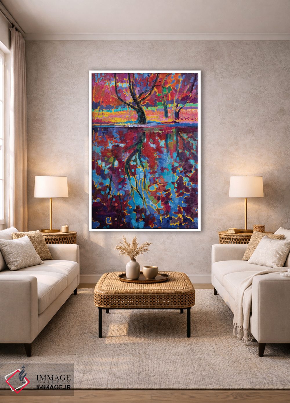 تابلو دکوراتیو منظره پاییزی با انعکاس اثر کاتارینا والوا - D1W