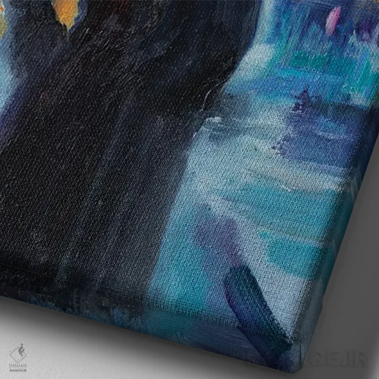 تابلو دکوراتیو روز بارانی در شهر اثر کاتارینا والوا - نمای نزدیک بافت بوم