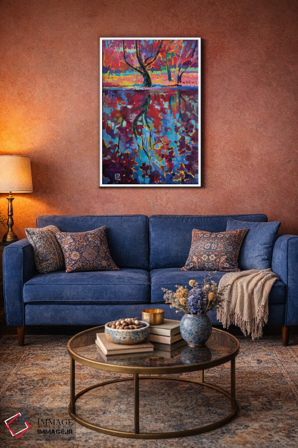 تابلو دکوراتیو منظره پاییزی با انعکاس اثر کاتارینا والوا - D2W