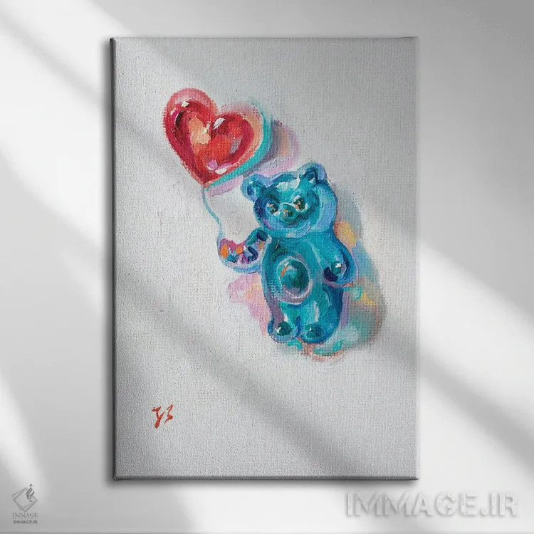 تابلو دکوراتیو خرس پلاستیکی با قلب اثر کاتارینا والوا - نمای روبهرو روی دیوار