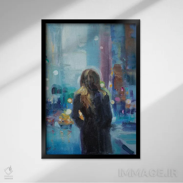 تابلو دکوراتیو روز بارانی در شهر اثر کاتارینا والوا - نمای قابدار مشکی