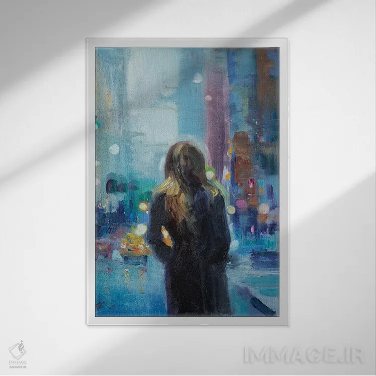 تابلو دکوراتیو روز بارانی در شهر اثر کاتارینا والوا - نمای قابدار سفید