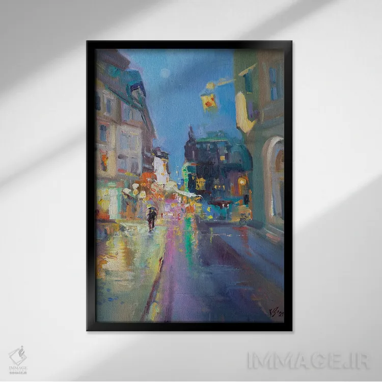 تابلو دکوراتیو غروب بارانی اثر کاتارینا والوا - نمای قابدار مشکی