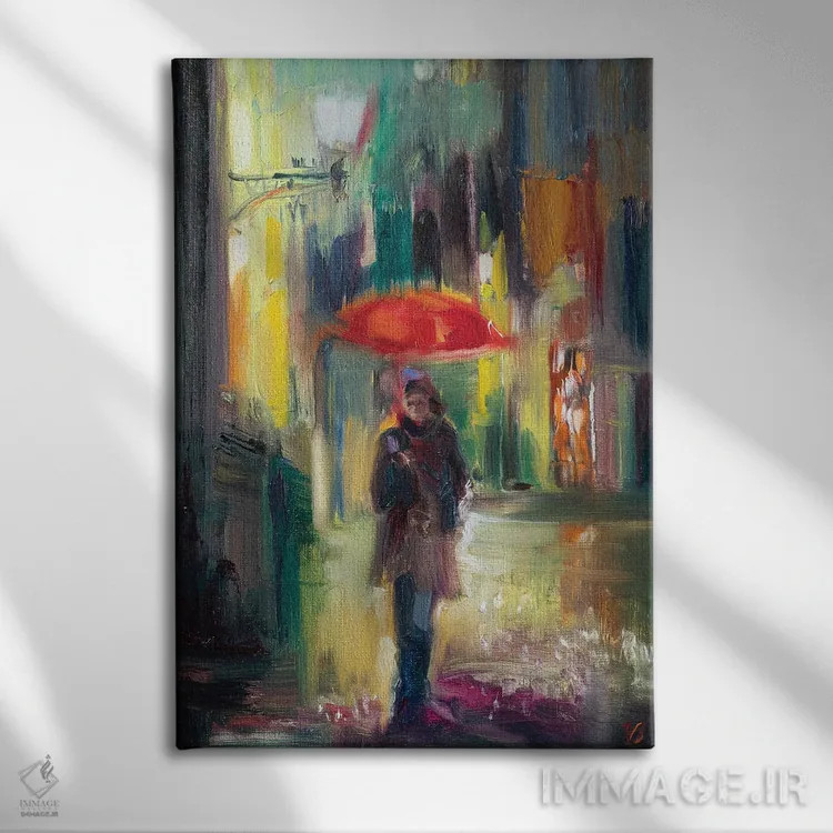 تابلو دکوراتیو چتر قرمز اثر کاتارینا والوا - نمای روبهرو روی دیوار