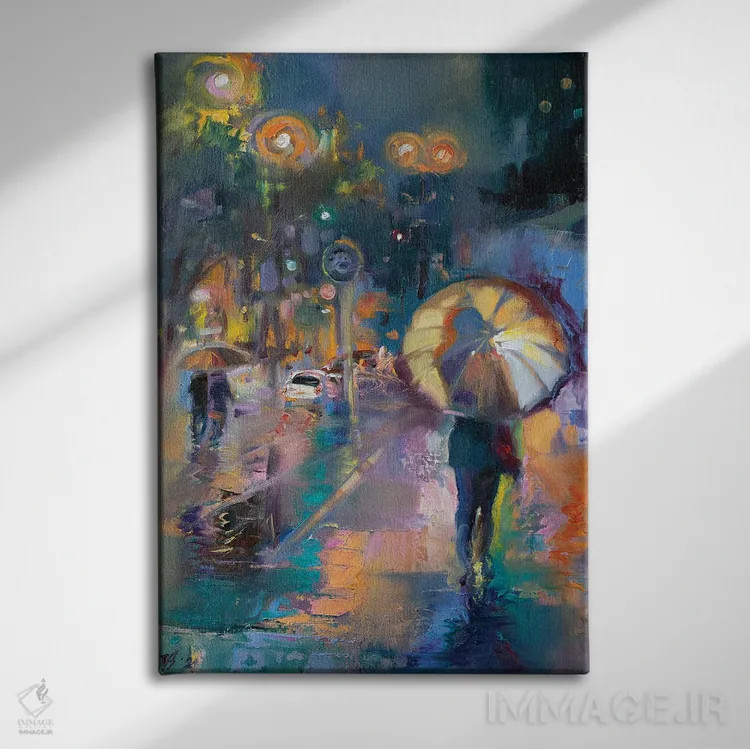 تابلو دکوراتیو چراغ های شبانه شهر اثر کاتارینا والوا - نمای روبهرو روی دیوار