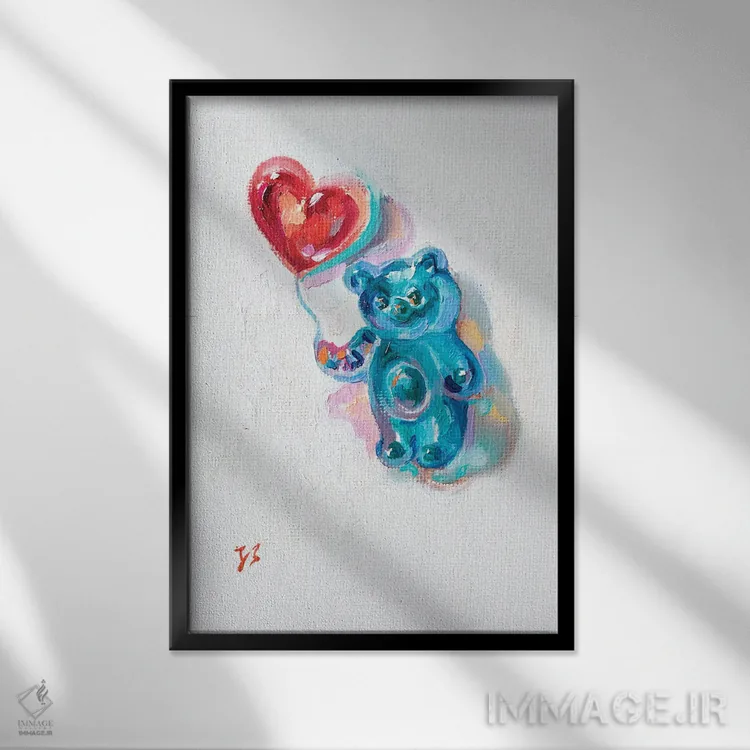 تابلو دکوراتیو خرس پلاستیکی با قلب اثر کاتارینا والوا - نمای قابدار مشکی