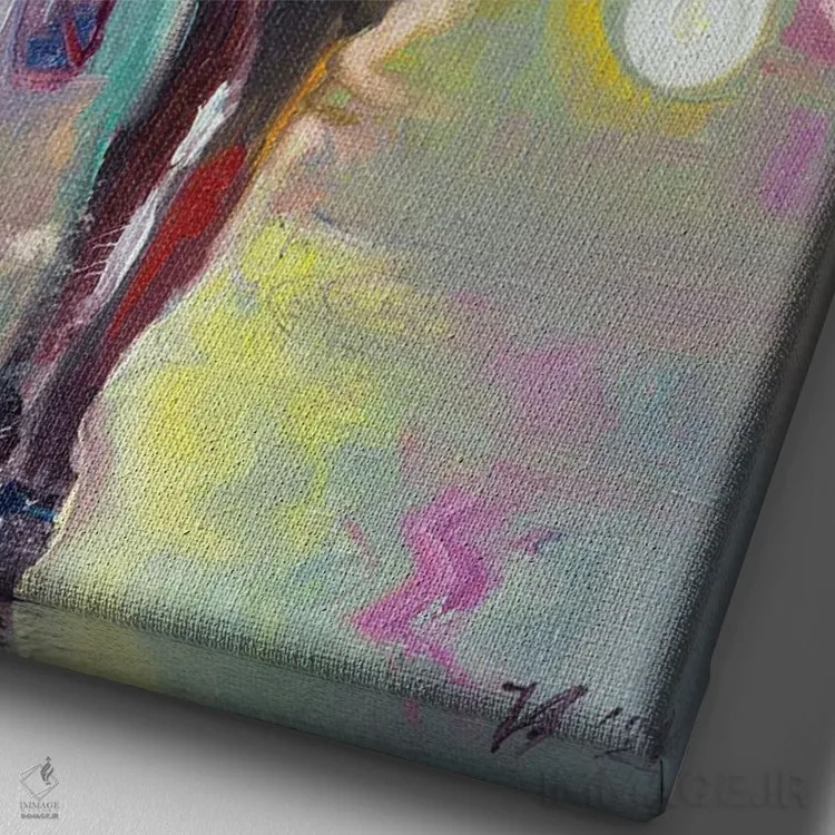 تابلو دکوراتیو چراغ های بارانی اثر کاتارینا والوا - نمای نزدیک بافت بوم