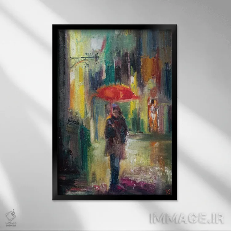 تابلو دکوراتیو چتر قرمز اثر کاتارینا والوا - نمای قابدار مشکی