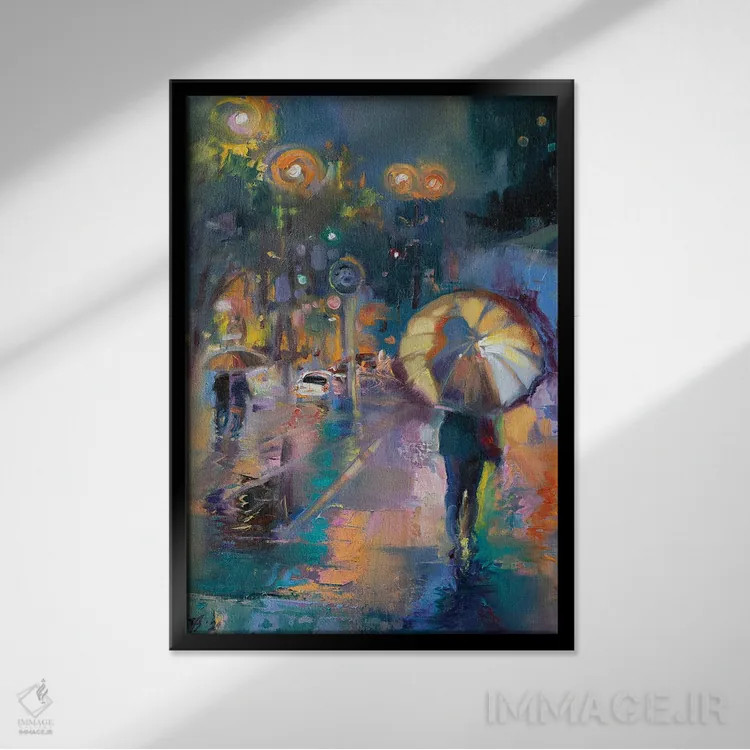 تابلو دکوراتیو چراغ های شبانه شهر اثر کاتارینا والوا - نمای قابدار مشکی