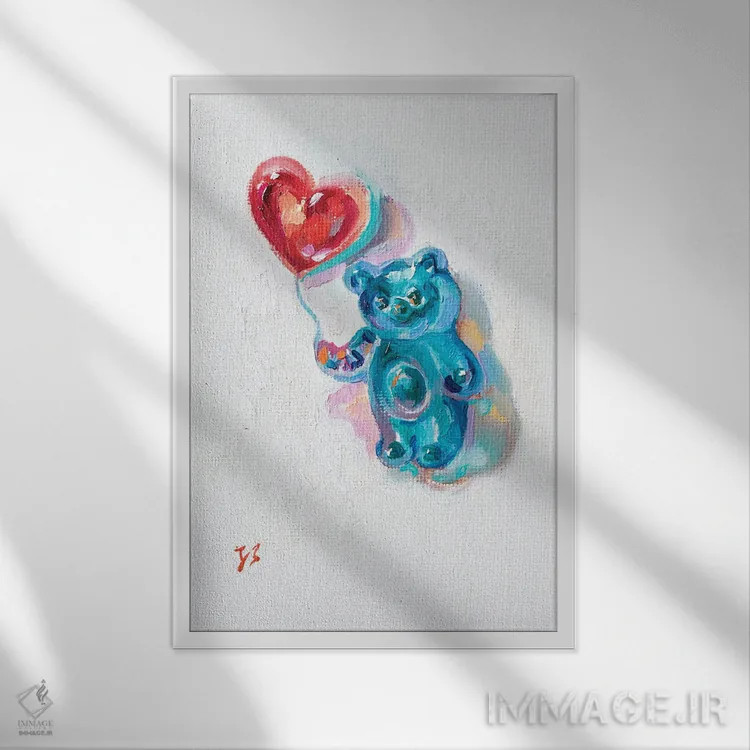 تابلو دکوراتیو خرس پلاستیکی با قلب اثر کاتارینا والوا - نمای قابدار سفید