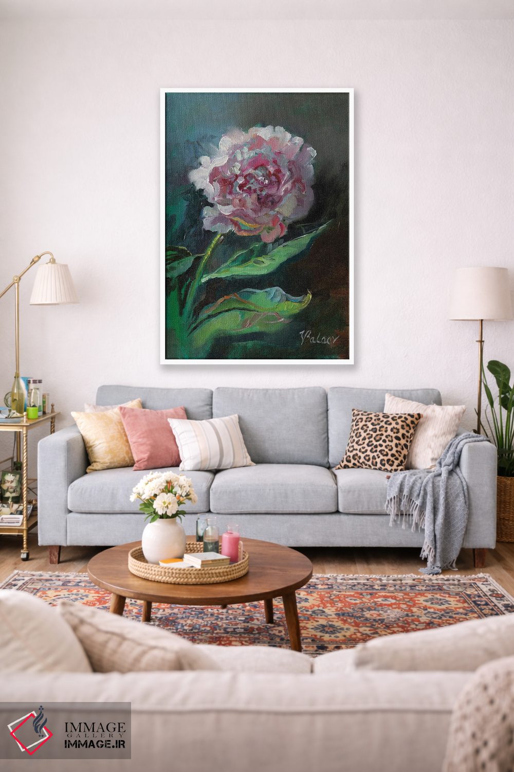 تابلو دکوراتیو گل صدتومانی صورتی اثر کاتارینا والوا - D1W