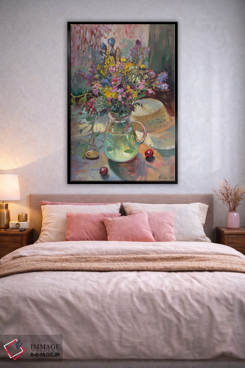 تابلو دکوراتیو دسته گل چمنی و کلاه حصیری اثر کاتارینا والوا - D2B