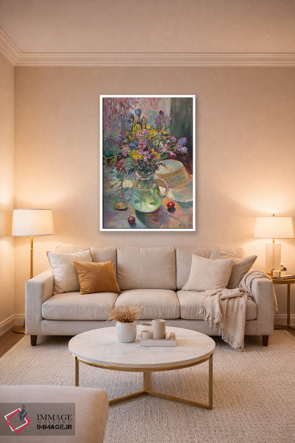 تابلو دکوراتیو دسته گل چمنی و کلاه حصیری اثر کاتارینا والوا - D3W