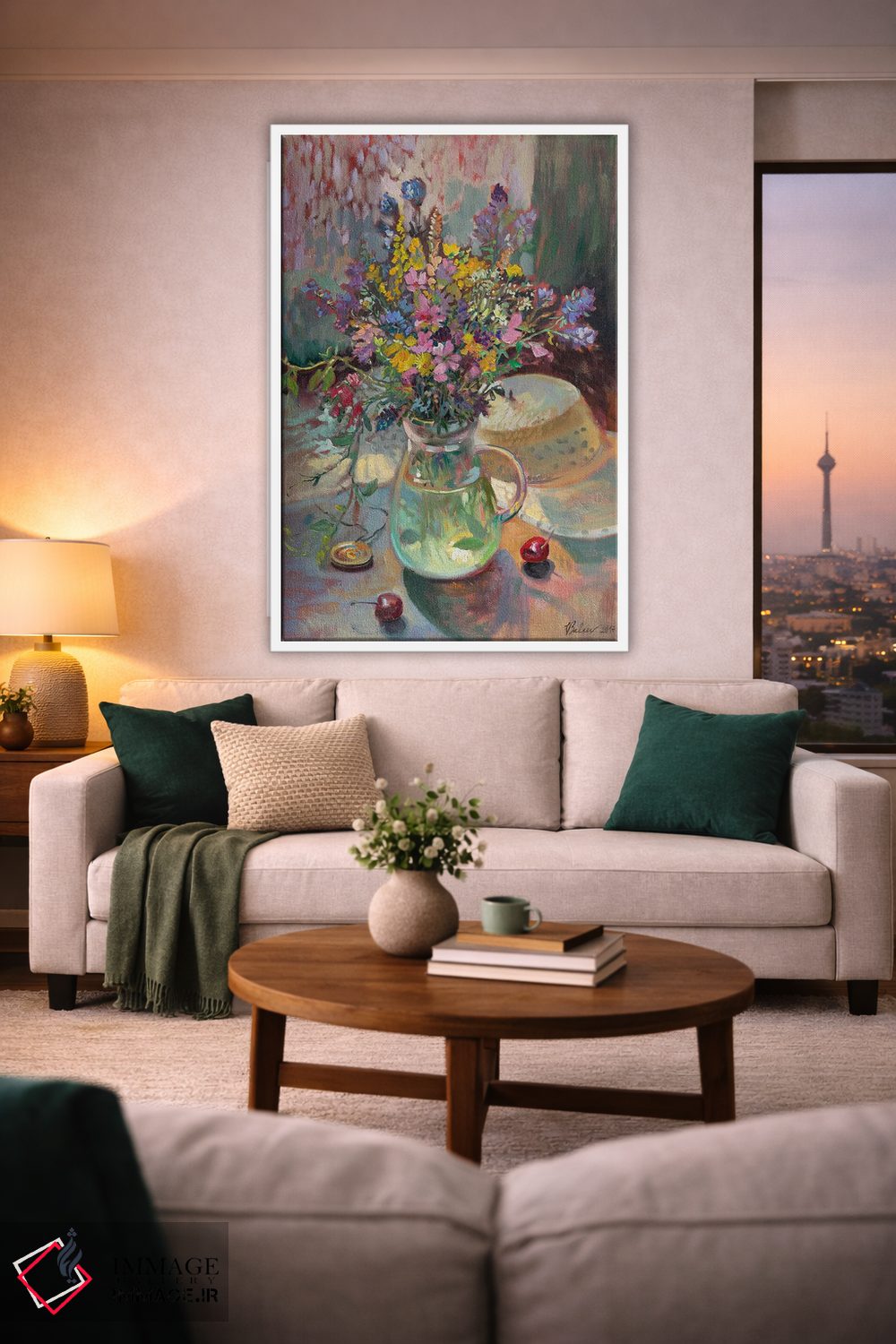 تابلو دکوراتیو دسته گل چمنی و کلاه حصیری اثر کاتارینا والوا - D1W