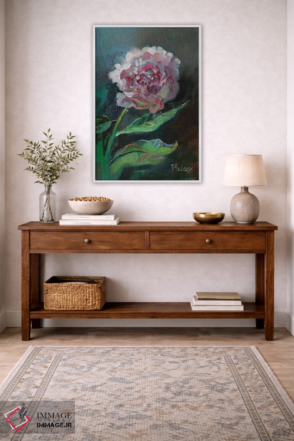 تابلو دکوراتیو گل صدتومانی صورتی اثر کاتارینا والوا - D3W