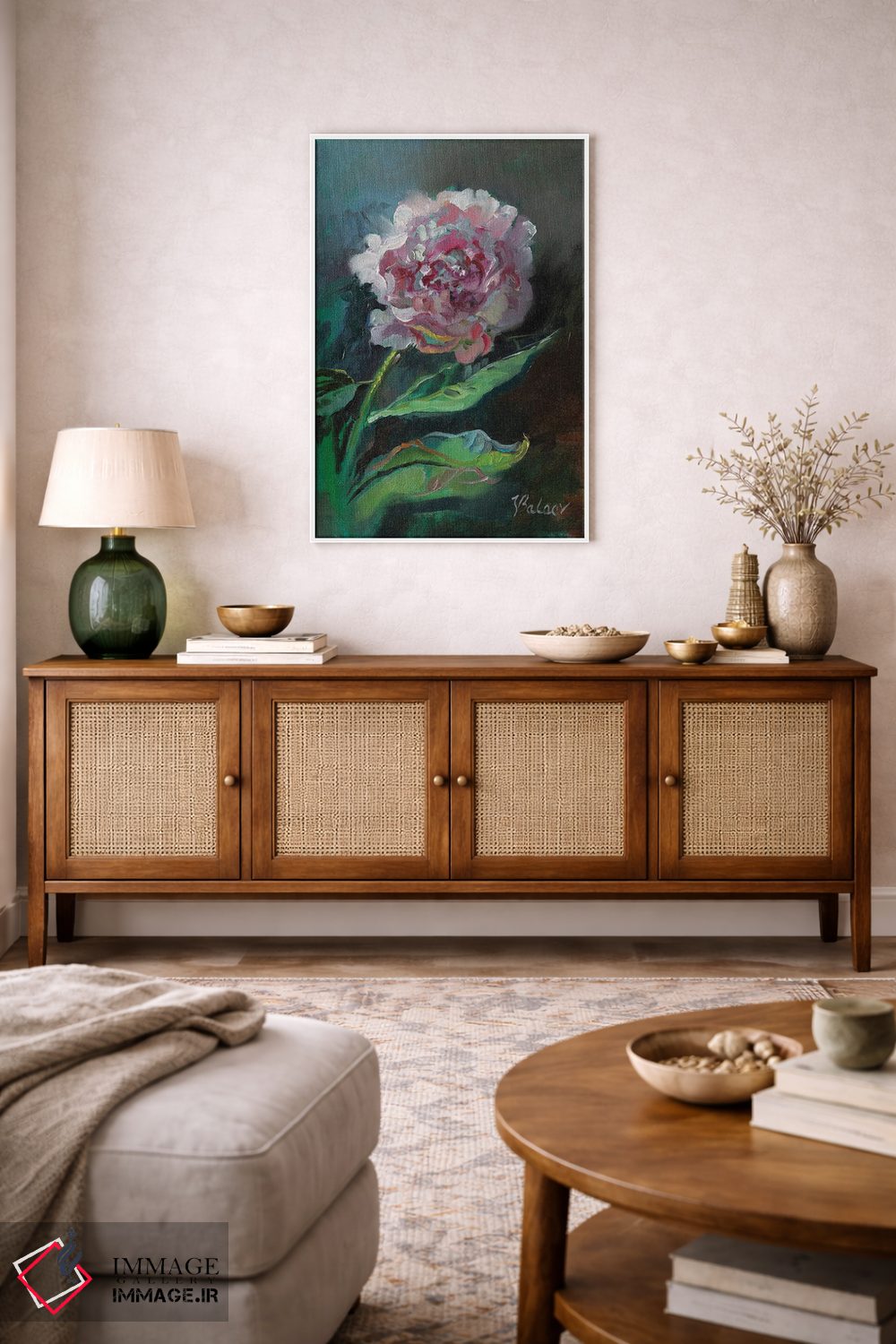 تابلو دکوراتیو گل صدتومانی صورتی اثر کاتارینا والوا - D2W