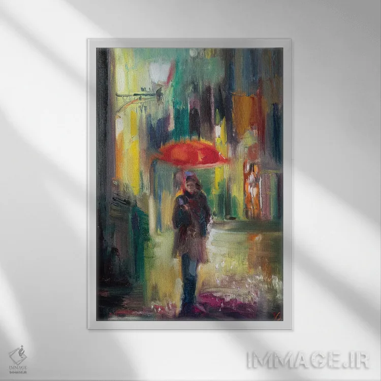 تابلو دکوراتیو چتر قرمز اثر کاتارینا والوا - نمای قابدار سفید