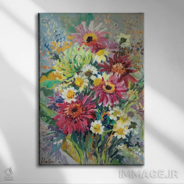 تابلو دکوراتیو دسته گل تابستانی اثر کاتارینا والوا - نمای روبهرو روی دیوار