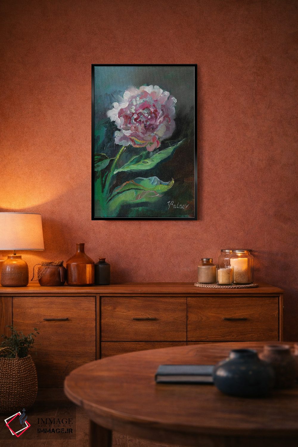 تابلو دکوراتیو گل صدتومانی صورتی اثر کاتارینا والوا - D4B