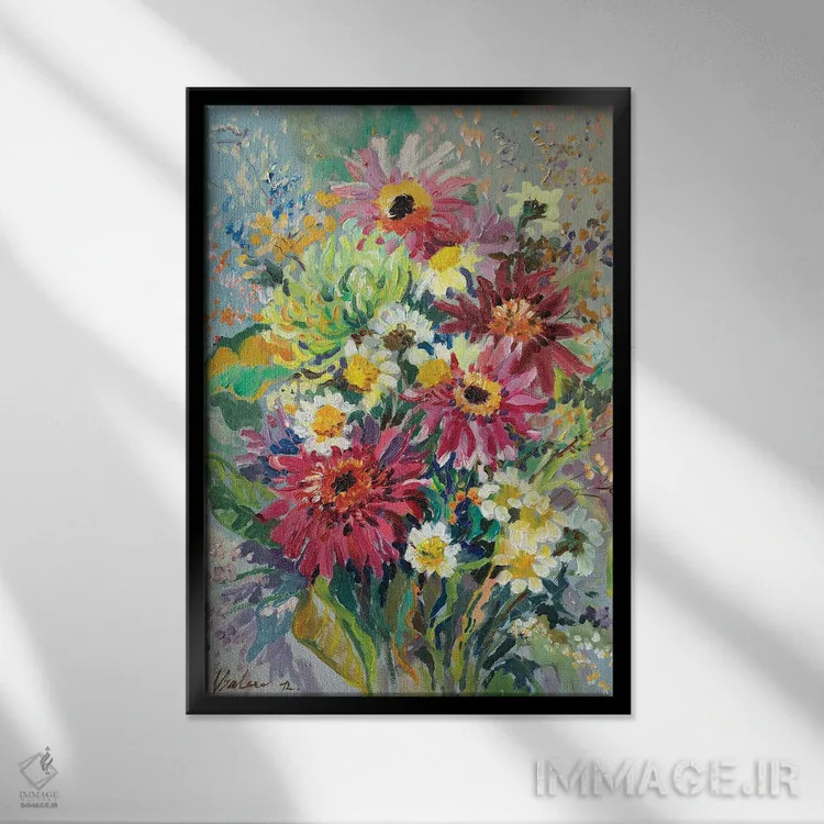 تابلو دکوراتیو دسته گل تابستانی اثر کاتارینا والوا - نمای قابدار مشکی