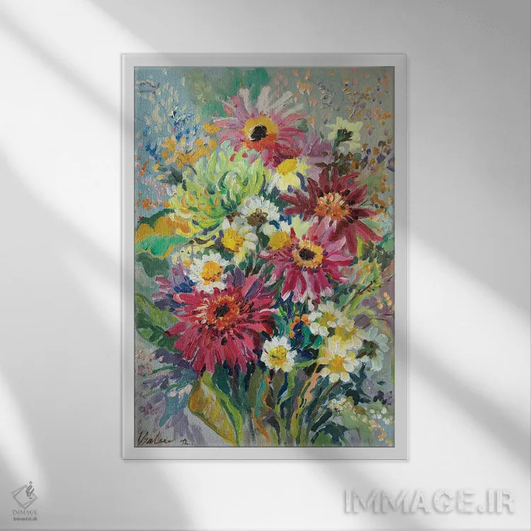 تابلو دکوراتیو دسته گل تابستانی اثر کاتارینا والوا - نمای قابدار سفید