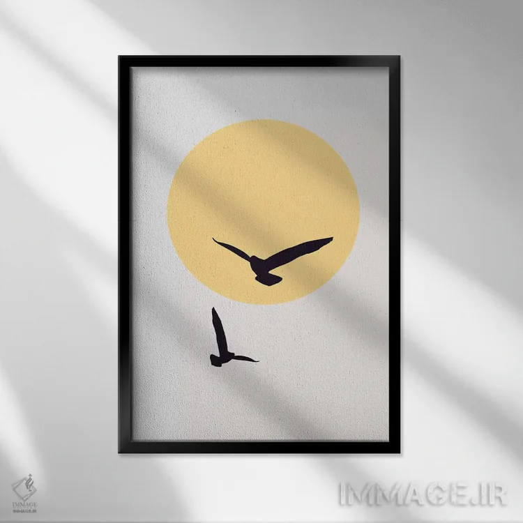 تابلو مینیمال پرندگان در آسمان اثر کوبیستیکا - نمای قابدار مشکی