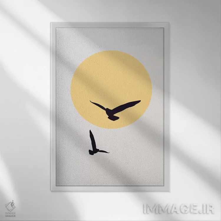 تابلو مینیمال پرندگان در آسمان اثر کوبیستیکا - نمای قابدار سفید