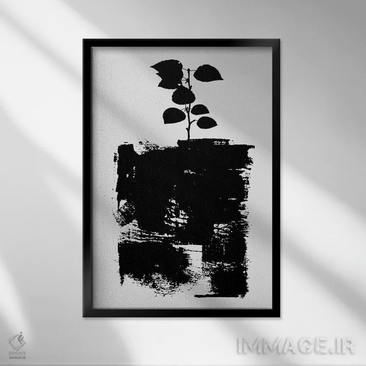 تابلو مینیمال طبیعت بی جان گیاهی شماره ۵-D اثر کوبیستیکا - نمای قابدار مشکی