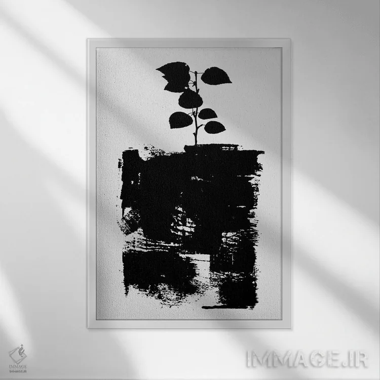 تابلو مینیمال طبیعت بی جان گیاهی شماره ۵-D اثر کوبیستیکا - نمای قابدار سفید