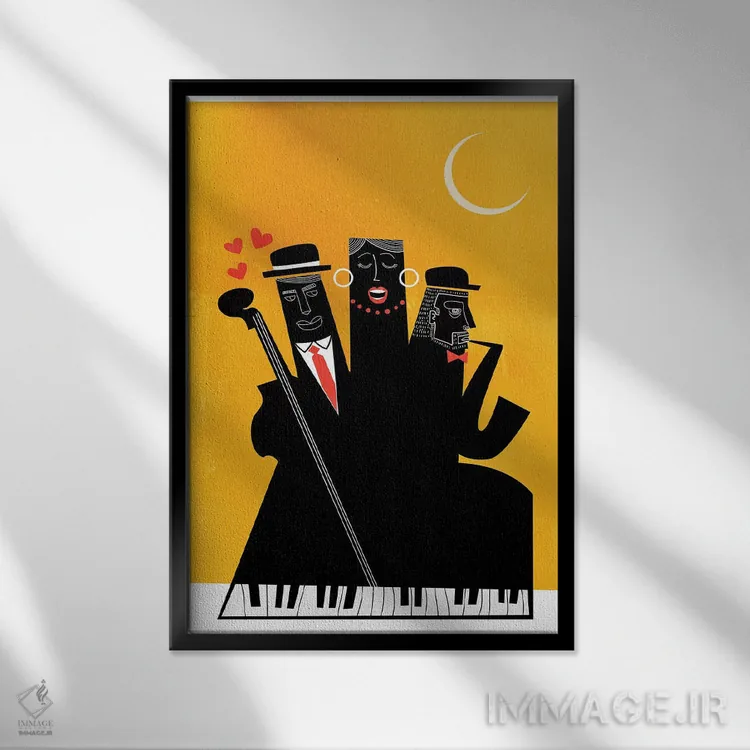 تابلو مینیمال جاز کازابلانکا - زرد اثر کوبیستیکا - نمای قابدار مشکی