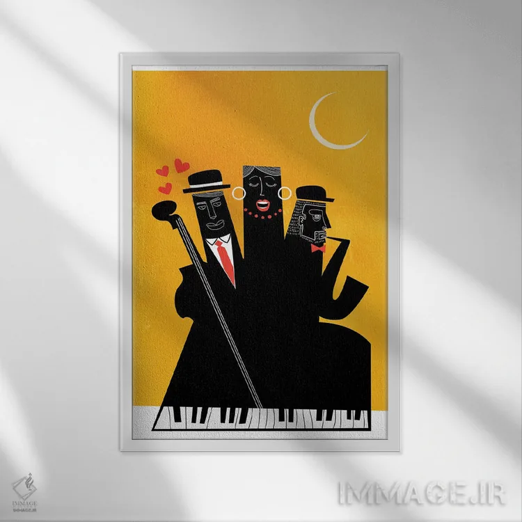 تابلو مینیمال جاز کازابلانکا - زرد اثر کوبیستیکا - نمای قابدار سفید