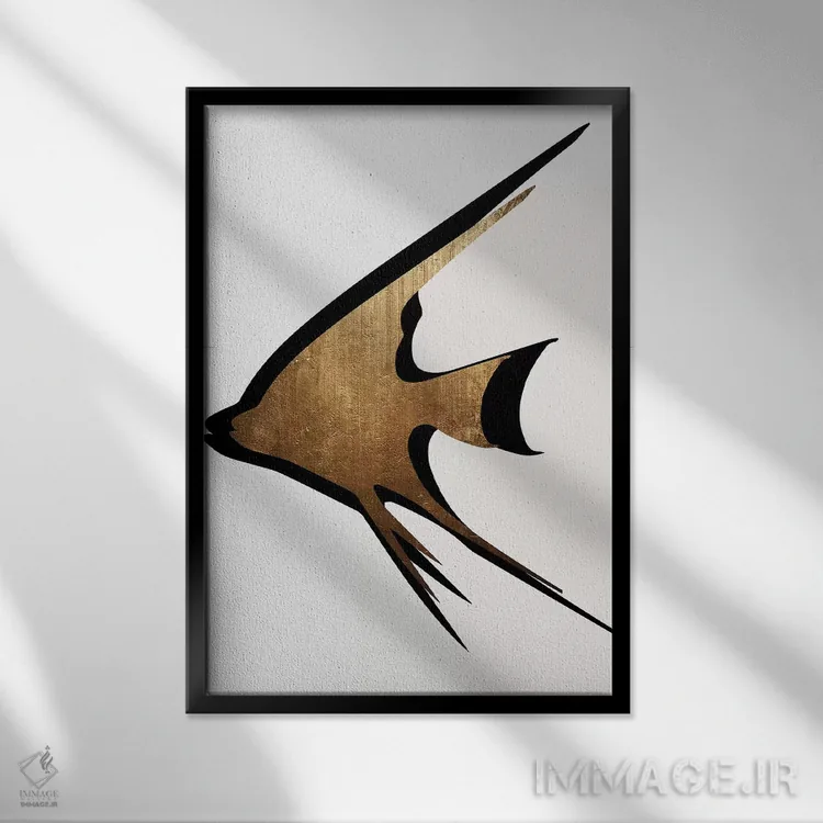 تابلو مینیمال ماهی طلایی اثر کوبیستیکا - نمای قابدار مشکی