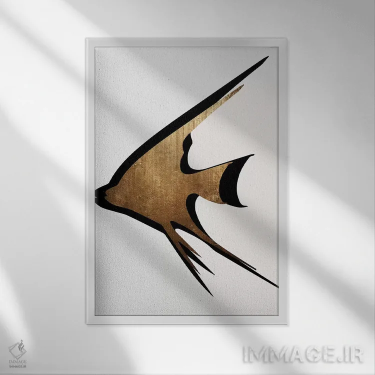 تابلو مینیمال ماهی طلایی اثر کوبیستیکا - نمای قابدار سفید