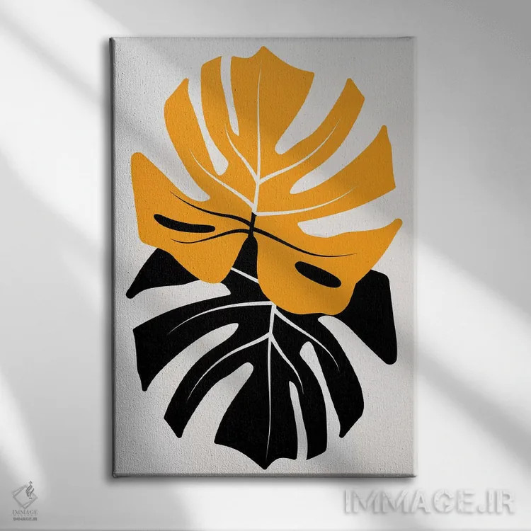 تابلو مینیمال دوئت برگ های مونسترا اثر کوبیستیکا - نمای روبهرو روی دیوار