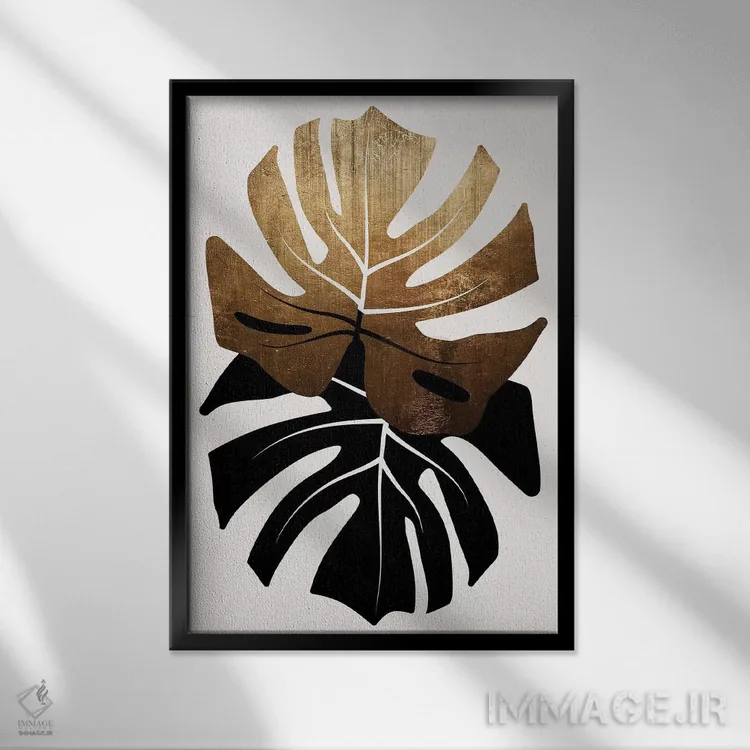 تابلو مینیمال دوئت برگ های مونسترا اثر کوبیستیکا - نمای قابدار مشکی