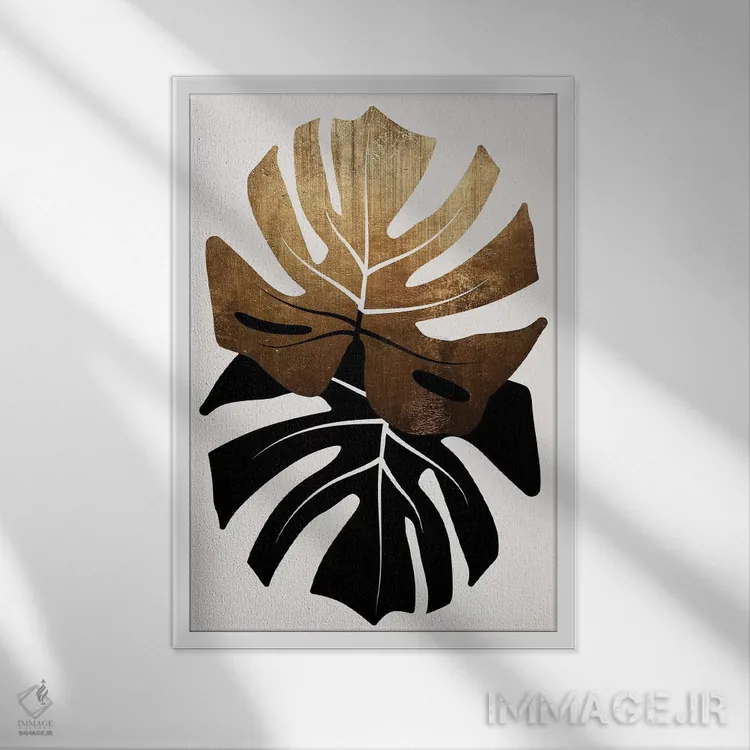 تابلو مینیمال دوئت برگ های مونسترا اثر کوبیستیکا - نمای قابدار سفید