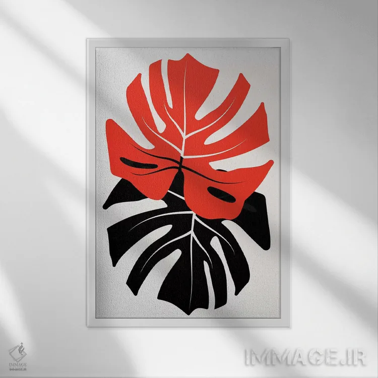 تابلو مینیمال دوئت برگ های مونسترا اثر کوبیستیکا - نمای قابدار سفید