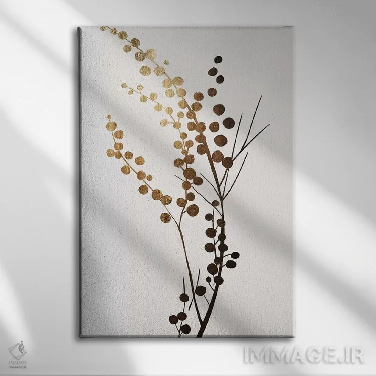 تابلو مینیمال شاخه طلایی اثر کوبیستیکا - نمای روبهرو روی دیوار