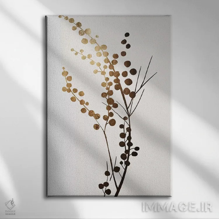 تابلو مینیمال شاخه طلایی اثر کوبیستیکا - نمای روبهرو روی دیوار