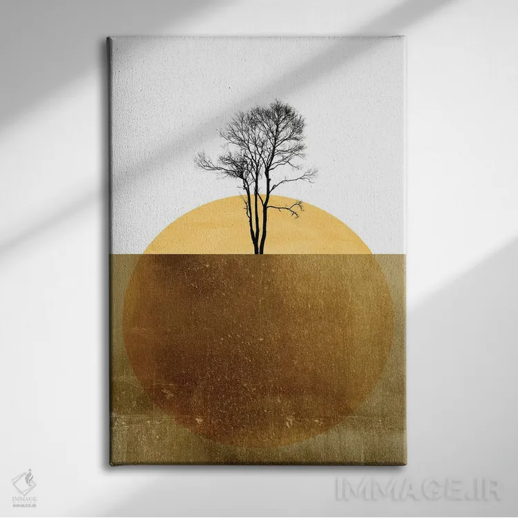 تابلو مینیمال اقیانوس طلایی اثر کوبیستیکا - نمای روبهرو روی دیوار