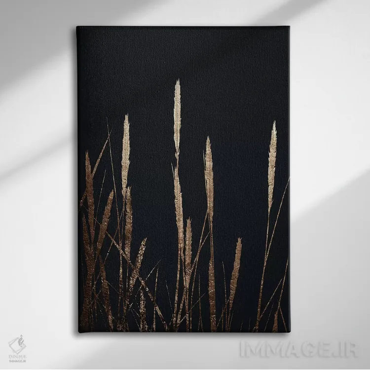 تابلو مینیمال مزارع طلایی در تاریکی اثر کوبیستیکا - نمای روبهرو روی دیوار