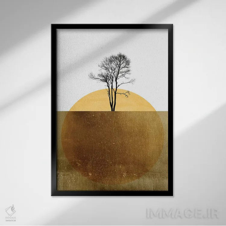 تابلو مینیمال اقیانوس طلایی اثر کوبیستیکا - نمای قابدار مشکی