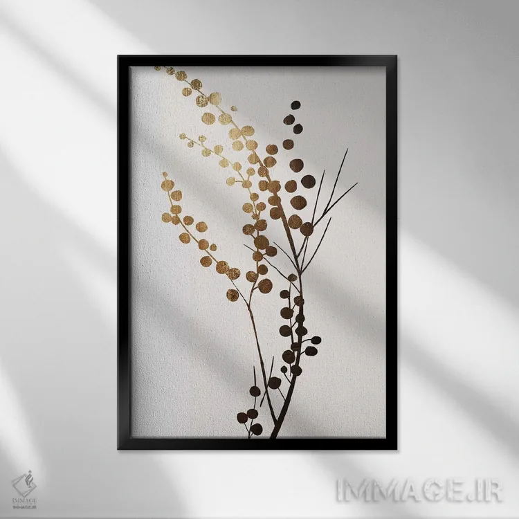 تابلو مینیمال شاخه طلایی اثر کوبیستیکا - نمای قابدار مشکی