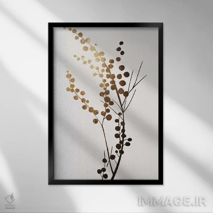 تابلو مینیمال شاخه طلایی اثر کوبیستیکا - نمای قابدار مشکی