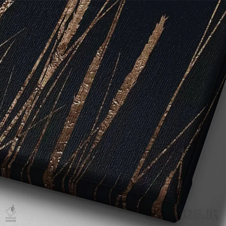 تابلو مینیمال مزارع طلایی در تاریکی اثر کوبیستیکا - نمای نزدیک بافت بوم