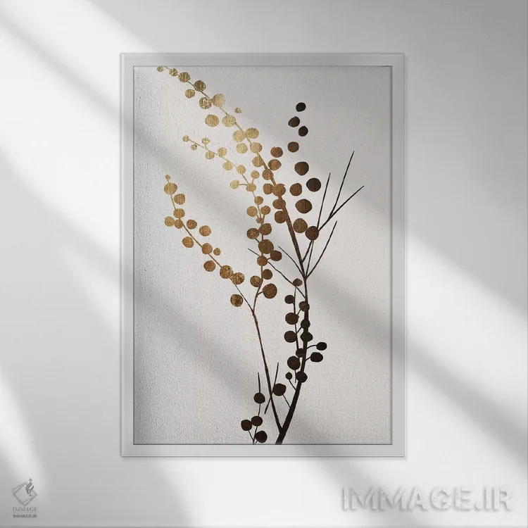 تابلو مینیمال شاخه طلایی اثر کوبیستیکا - نمای قابدار سفید