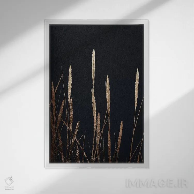 تابلو مینیمال مزارع طلایی در تاریکی اثر کوبیستیکا - نمای قابدار سفید