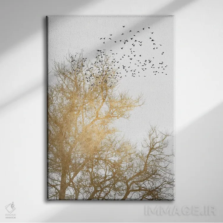 تابلو مینیمال آسمان های طلایی اثر کوبیستیکا - نمای روبهرو روی دیوار