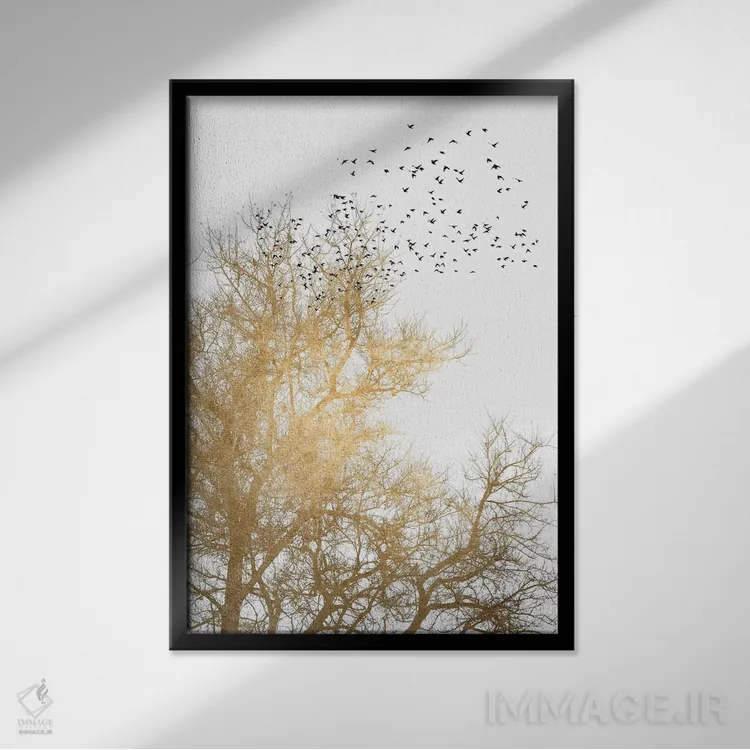 تابلو مینیمال آسمان های طلایی اثر کوبیستیکا - نمای قابدار مشکی